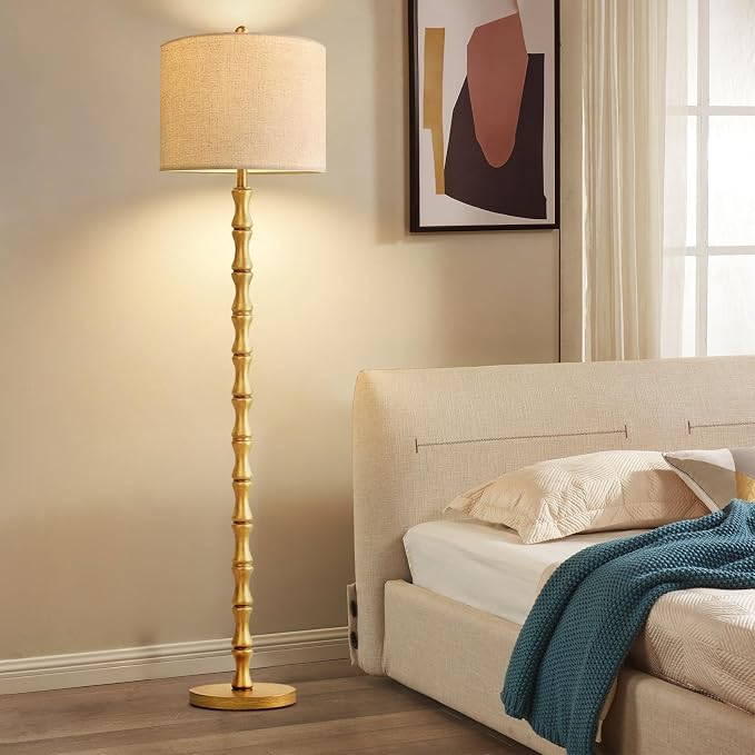 ILLMTW Gold Floor Lamp for Living Room,Bedroom,Mid Century Standing Lamp with Remote Dimmable,Vintage Tall Lamp Farmhouse Industrial Rustic Retro Floor Light Boho Bohemian