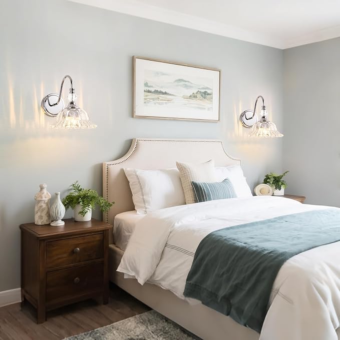 Bathroom Vanity Light Fixtures Single-Head Wall Sconces Lighting with Floral Crystal Glass Shade Chrome Wall Lights for Bathroom,Bedroom,Hallway,Bedside(Bulbs Not Included)