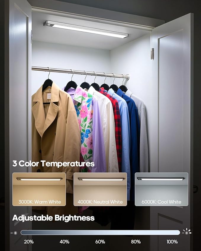 17.5Inch Under Cabinet Lighting, 4500mAh Rechargeable Battery Motion Sensor Light Indoor, Wireless Under Cabinet Lights for Kitchen, Closet(1 Pack,17.5 inch)