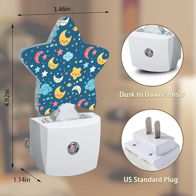 Cute Moon Stars Night Lights Plug into Wall with Dusk to Dawn Sensor,Lamp for Bedroom Bathroom Hallway Nightlight for Women Girls