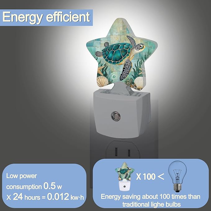 Sea Turtle Night Lights Plug Into Wall,Ocean Coral Starfish Star Night Light for Kids,Nightlight with Dusk to Dawn Smart Sensor for Bedroom Bathroom Decor,Children Women Men Gift