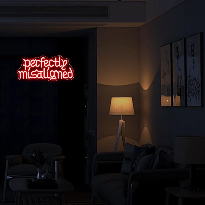 Dracey Perfectly Misaligned Neon Sign, Dimmable Gothic Neon Decor LED Horror Sign Wall Art Decor Couples Led Light for Anniversary Gothic Room Art Decor Gifts(15,7 * 7in)