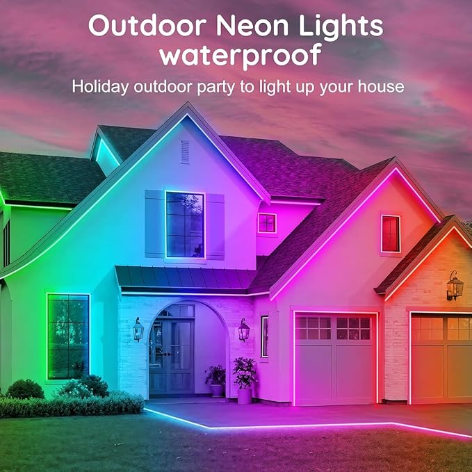 50FT LED Neon Rope Lights Waterproof with Smart App Control Remote,DIY Scene Modes,Music Sync hronization,Eaves Lights for Garden Decor,Deck,Christmas