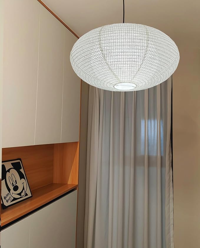 Hytsoeee(19.69Inch) Double-Layer Paper Lamp Shade, White Oblate Paper Lantern Pendant Light Shade,Bohemian Folding Ceiling light Shade, Paper Lantern Lamp Shade for Bedroom,Apartment (19.69inches)