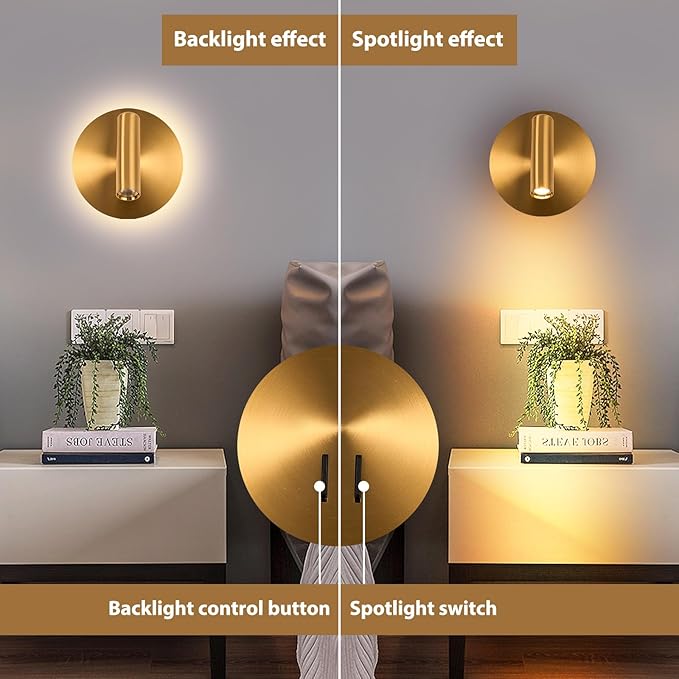 ZEROUNO Wall Mount Reading Light for Bedroom, Backlight Night Wall Lamp, Hardwired Sconce with Switch,LED Wall Lighting for Bedroom Bedside Lamps (Antique Bronze)