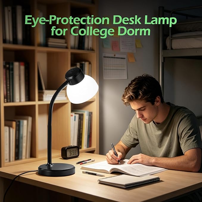 Desk Lamps for Home Office,Small LED Reading Lamp,5000K Eye-Care Desk Light | Desk Lamps for College Dorm, Kids Study Table, Bedroom , Flexible Gooseneck, Compact Small Table Lamp, Space-Saving Design