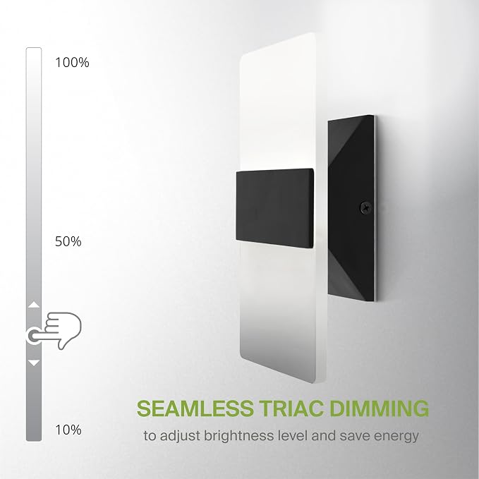 ASD 8 Inch Indoor LED Wall Sconce - 10W 2700K-5000K Dimmable Black Wall Sconce Lights for Living Room, Bedroom, Bathroom, Hallway - Modern Wall Sconces Hardwired, ETL Interior Light, Set of 2