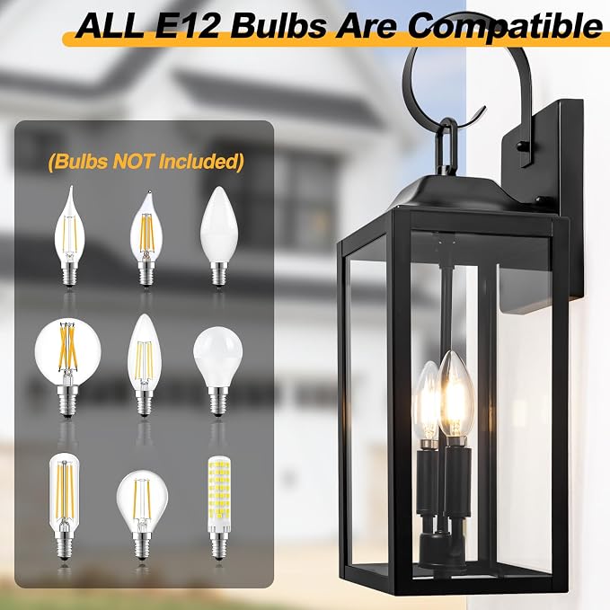 19" Large Outdoor Wall Lights, Modern Waterproof Exterior Lighting Fixtures | Anti-Rust Outdoor Porch Lights Wall Mount, Industrial Outdoor Light Fixture Farmhouse Ouside Wall Sconces, Black, 1-Pack