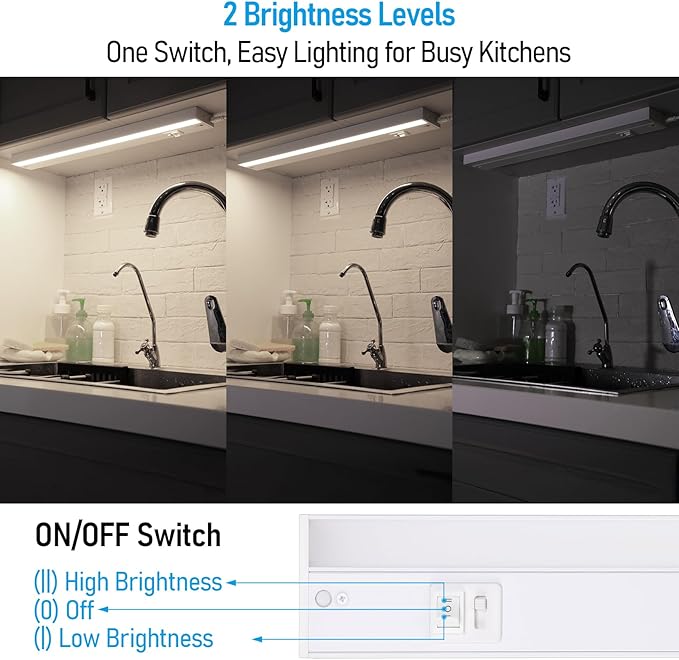 TORCHSTAR 22 Inch LED Under Cabinet Lighting 5CCT, ETL T24, 14W 1050LM, Hardwired & Plug-in, 5 Color Selectable CRI90 120V, Dimmable Under Counter Lights for Kitchen, White Aluminum Housing, 4 Pack