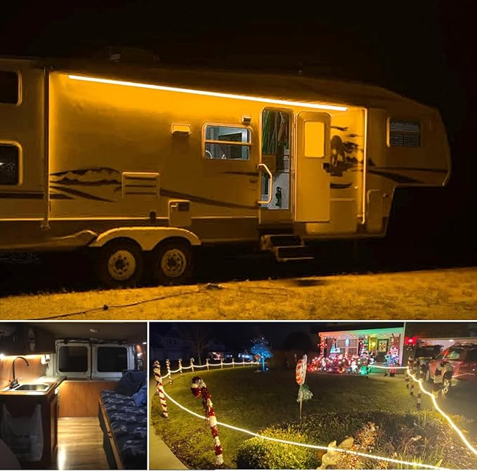 20FT Warm White Rope Lights Outdoor, 12V IP65 Waterproof Led Rope Lights Indoor Cuttable, Flexible Led Strip Lights Cuttable Plug-in for Patio Deck Bedroom Kitchen Bedroom Christmas