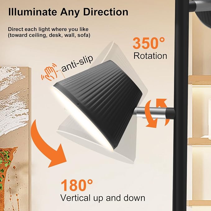 LED Tree Floor Lamp, 42W 4500lm Dimmable Standing Lamp with Remote & Touch Control, Modern Super Bright 3 Rotatable LED Light Floor Lamps for Living Room, Bedroom, Office, Reading Room