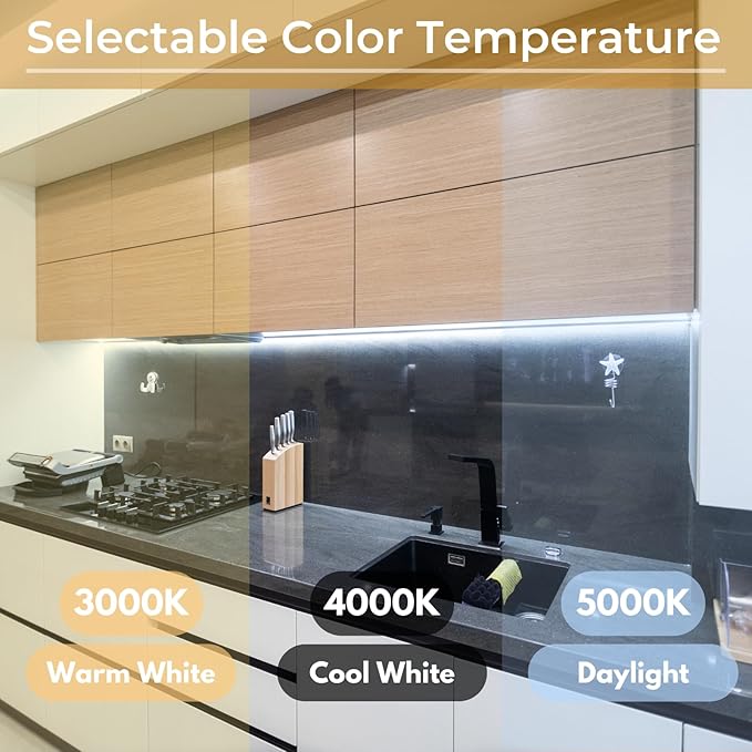 18-Inch Dimmable Under Cabinet LED Light, Hardwired Installation Only, Color Selectable - Soft White(3000K)/ Bright White(4000K)/ Daylight White(5000K), 10W, White Finish