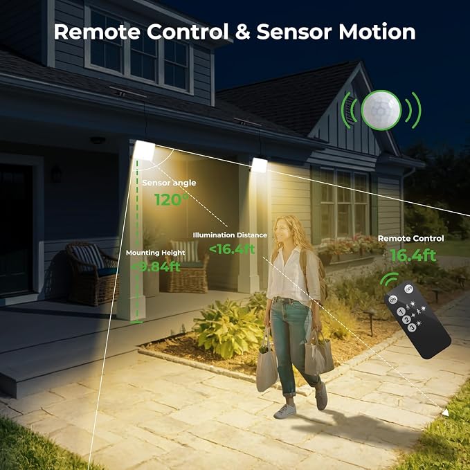 nipify Solar Lights Outdoor,3 Modes Solar Flood Lights Outdoor with Remote Control,IP65 Waterproof Solar Security Lights, 16ft Cable Solar Motion Lights for Outside Yard Garage Garden Dusk to Dawn