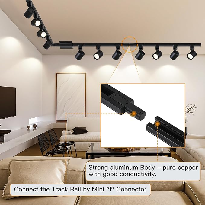 5 Color 12-Light Track Lighting Kit with 13FT H Track Rail, Black | 10W Dimmable LED Track Lighting Fixtures Ceiling Spotlight 800LM, CRI90, Floating Canopy Connector Included for Installation