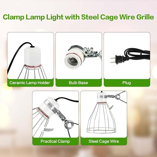 Simple Deluxe Sturdy Steel Cage Clamp Lamp, Support up to 250W E26 Socket (No Bulb Included), 6ft Cord, 1-Pack