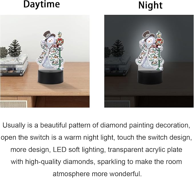JISHSHAY Christmas Diamond Painting Night Light Diamond Art Table Lamps Gem Art LED Lights Gem Painting Desk Lamp Mosaic Kits for Adults DIY Kits for Adults Paint by Numbers Special Shaped Snowman