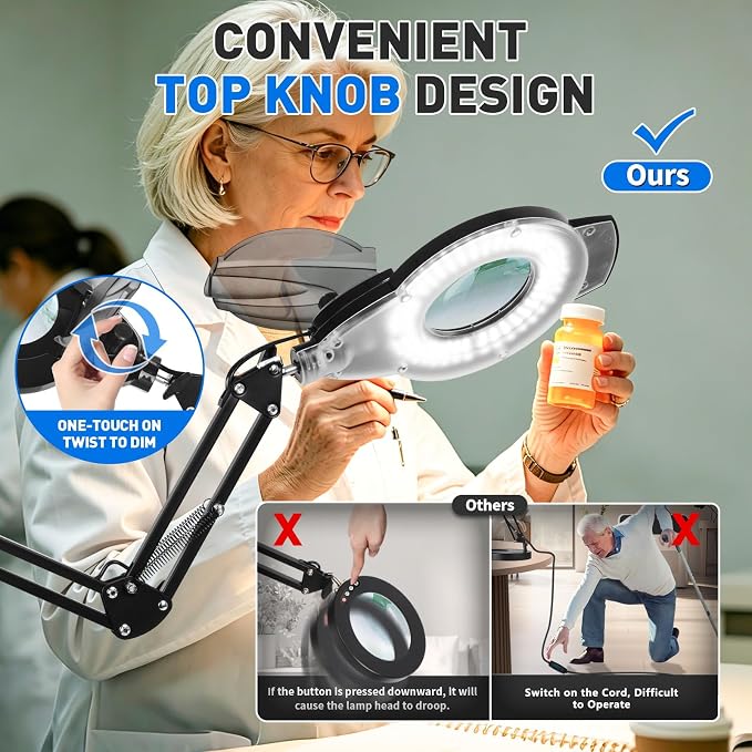 KIRKAS 12X LED Magnifying Lamp with Clamp, 2,200 Lumens Dimmable Bright | 35in Adjust Swivel Arm Magnifying Glass with Light for Repair Reading Craft Needlework Hobby Workbench Magnifier Dust Cover