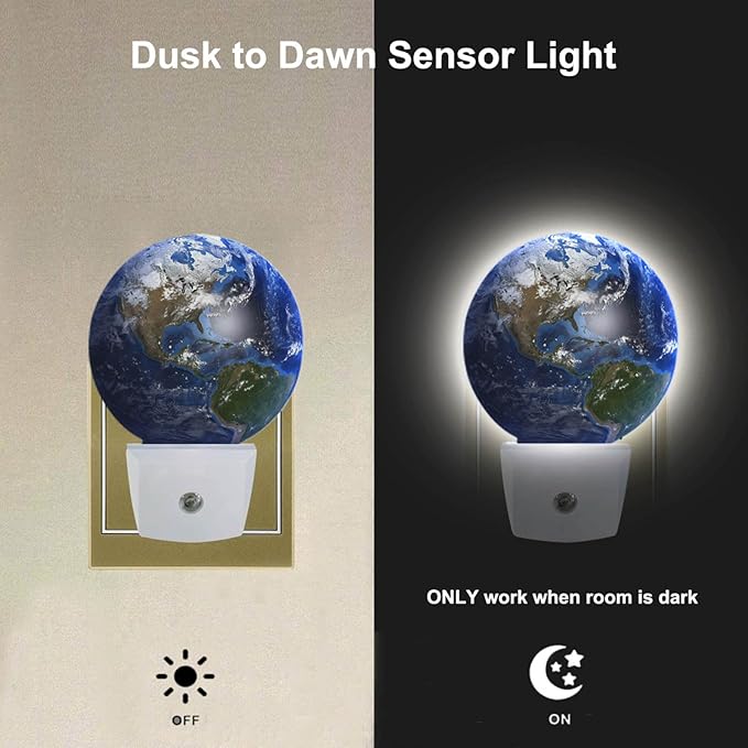 EKOBLA Earth Novelty Plug-in Nightlights Blue Planet Ocean Mountain Space Universe Night Lights Plug into Wall Auto Sensor LED for Boys Girls Men Women Home Decor Holiday Gifts