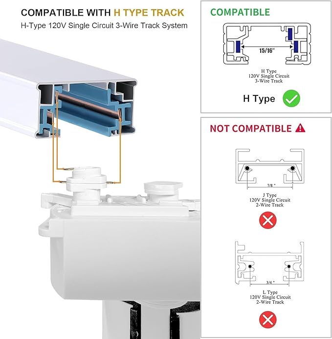 H Type LED White Track Lighting Heads Kit, 8 Heads 6000K Cool White 20W 2700lm High Brightness Track Lighting System with 9.8ft (3.28 * 3) Track Rail, Angle Adjustable Track Light