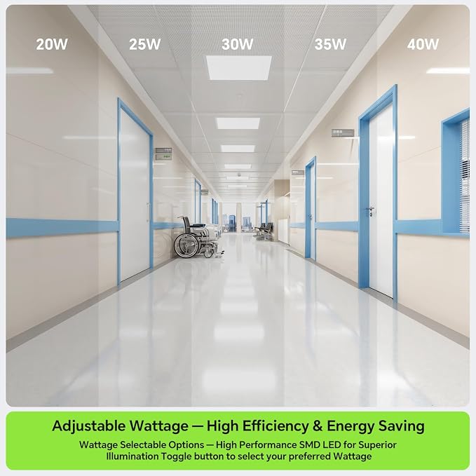 2x2 LED Light Flat Panel, 40/35/30/25/20W, 5 Color Temps 2.7K/3K/3.5K/4K/5K, Dimmable (0-10V) Recessed Ceiling Lights, 5200 LM, Fixture Flush Mount Ceiling for Office Kitchen Garage ETL-2Pack