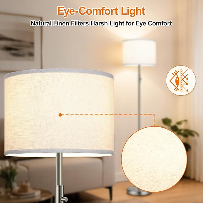 Floor Lamp Simple Design with White Shade, Small Tall Lamps for Living Room Bedroom Office Dining Room Kitchen, Sliver Pole Lamp-Sliver