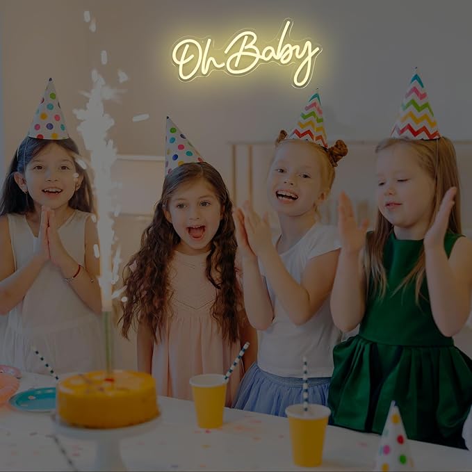 Oh Baby Neon Sign for Backdrop, Baby Shower LED Neon Lights for Wall Decor Dimmable Light Up Sign for Gender Reveal, Birthday Party Decoration, Warm White (16.9"*8.2")
