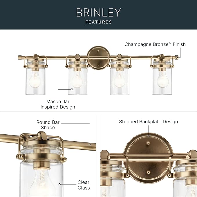 Kichler Brinley 4 Light Vanity Light with Clear Glass in Champagne Bronze, (32.5" W x 10.25" H), 45690CPZ