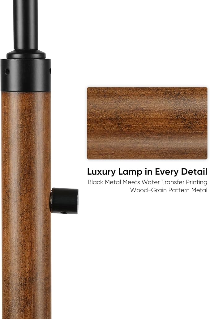 Dimmable Floor Lamp for Living Room, 65" Tall Metal Standing Lamp with LED Bulb, Mid Century Modern Arc Floor Lamp with Linen Shade for Bedroom, Reading Room, Office & Nursery, Black and Rustic Brown