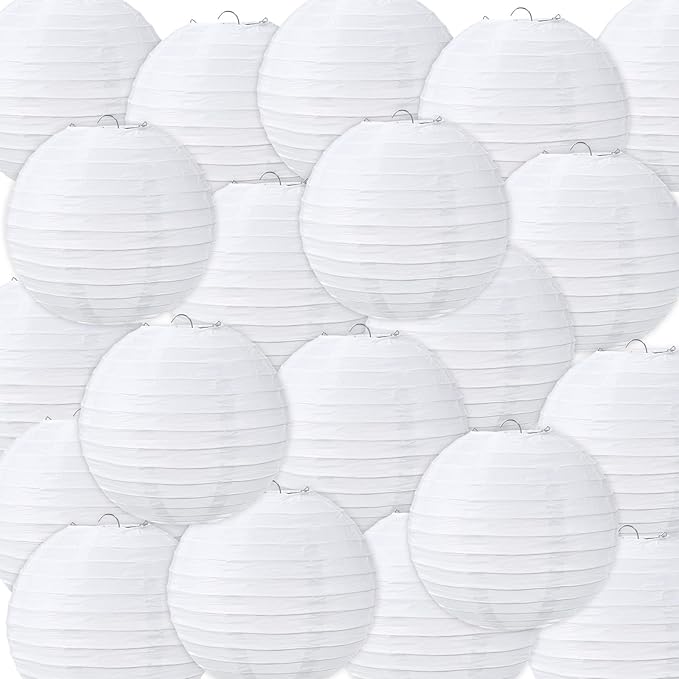 Treela 48 Pack White Chinese Japanese Paper Lanterns Decorative Hanging Round Paper Lantern Lamps for Wedding Birthday Party Decorations (12 Inch)
