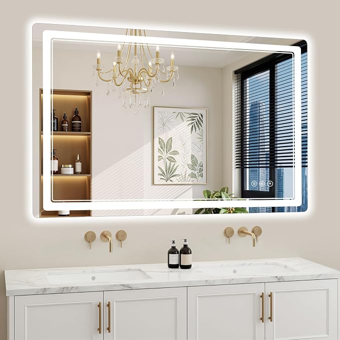 30"x50" LED Bathroom Mirror with Lights, Backlit + Front Lit, Anti-Fog, Lighted Bathroom Mirror for Wall, HD Shatterproof Tempered Glass, Dimmable, Memory Function (Horizontal/Vertical)