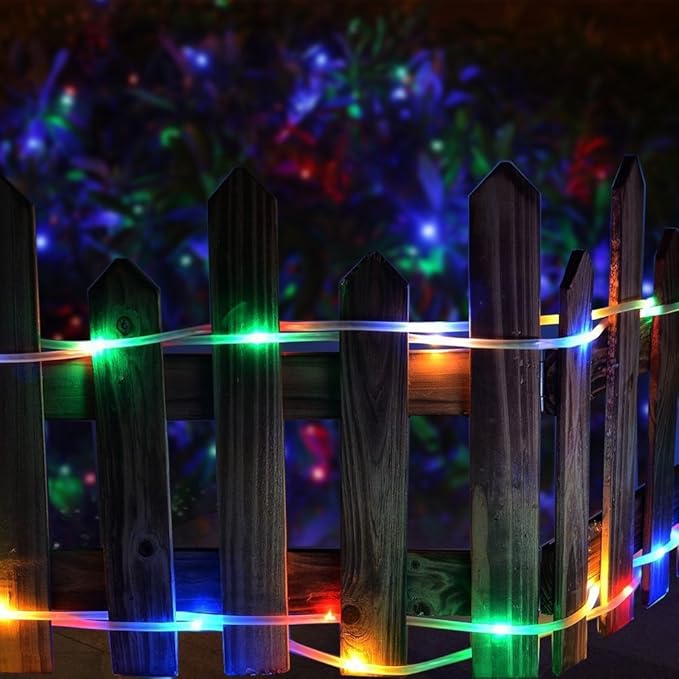 RUICHEN Solar Rope Lights Outdoor String Lights, 16.5 Ft 50 LED Tube Light Waterproof Copper Wire Fairy Lights for Garden Fence Yard Christmas Wedding Party (Multicolor)