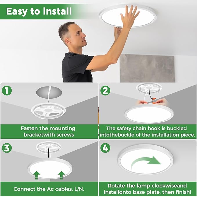 zemty 2Pack 13 inch White LED Flush Mount Ceiling Lights, Dimmable 5 Color Temp (3000K-6500K), 24W 2400LM Bright Round Light Fixture for Kitchen/Bathroom/Bedroom/Office