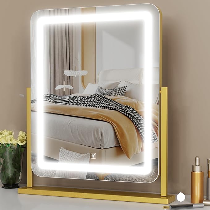 Gvnkvn Lighted Makeup Mirror, Hollywood Vanity Mirror with Lights, Three Color Lighting Modes, and 5X Magnification Mirror, Smart Touch Control, 360°Rotation (17.2in. White)