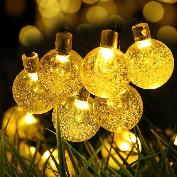 Hann 20ft 30 LEDs Crystal Ball 8 Flashing Modes Waterproof Outdoor String Lights Solar Powered Globe Fairy String Lights for Garden, Yard, Home, Landscape,Christmas (Crystal Ball)