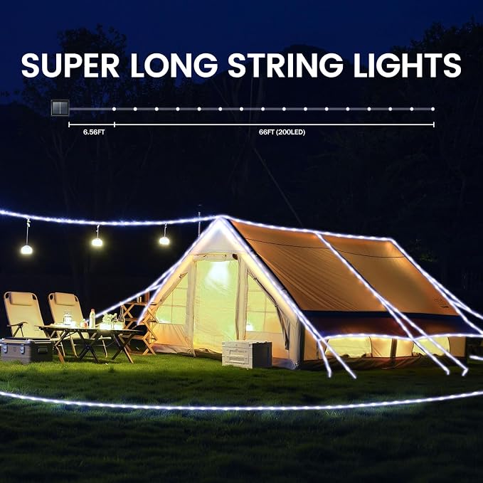 200 LED Solar Rope Lights Outdoor, 66FT Solar String Lights Indoor Waterproof Solar Powered Trampoline Light Clear Tube Pool Light for Camping Fence Yard Walkway Path Garden Outside Decor（White