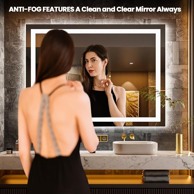 LOAAO 52"X36" LED Bathroom Mirror with Lights | Anti-Fog, Dimmable, 3 Color Temperature, Backlit + Front Lit, Memory Function, Tempered Glass, UL Listed