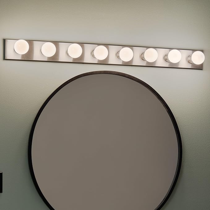 Kichler 8-Light Bathroom Vanity Light, Brushed Nickel | Linear bath bar vanity light for bathroom mirrors (48" x 4.25" x 2"), 628NI