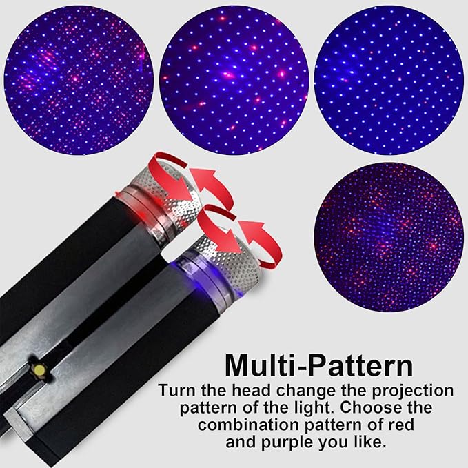 USB Star Night Lights Projector, LEDCARE Sound Activated 3 Modes 2 in 1 Interior Car Roof Lamp, Adjustable Romantic Portable LED Lights for Car Ceiling Bedroom Decoration, Red Purple