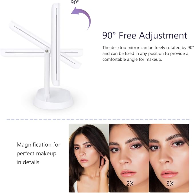 Trifold Lighted Vanity Makeup Mirror with 21 LEDs Lights,1x/2x/3x Magnification and Touch Screen Dimming,Two Power Supplies Makeup Mirror, Gift for Women