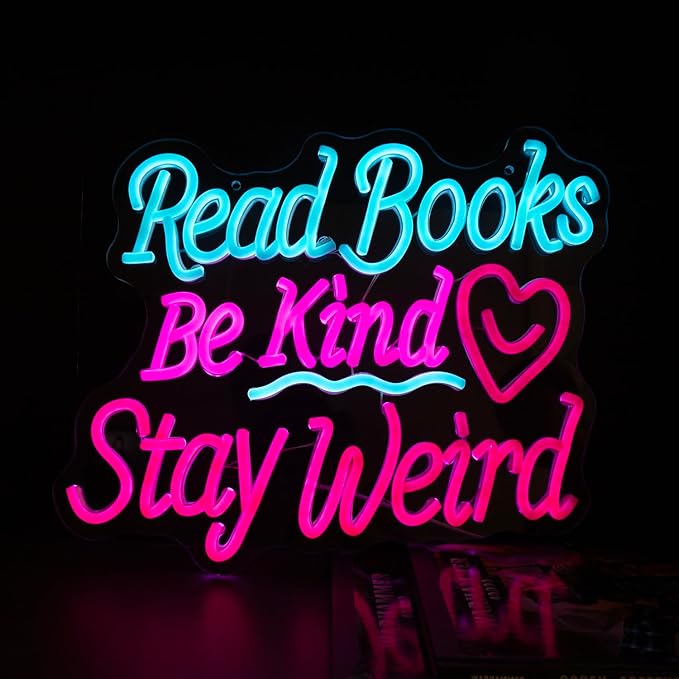 Read Books Be Kind Stay Weird Neon Sign Neon Signs for Wall Decor, Dimmable Read Books Neon Lights LED Sign, Bedroom Bookstore Reading Room Library Study Decoration 14.17 x 12.99 inch