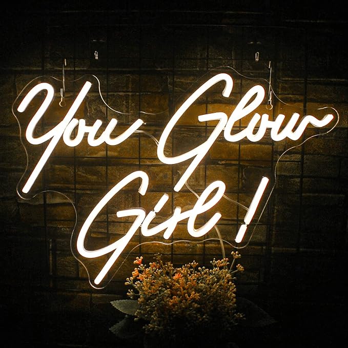 You Glow Girl Neon Sign Led Warm White Word Neon Light Up Signs for Wall Decor Usb Letter Neon Lights for Bedroom Home Wedding Birthday Party Girls Gifts