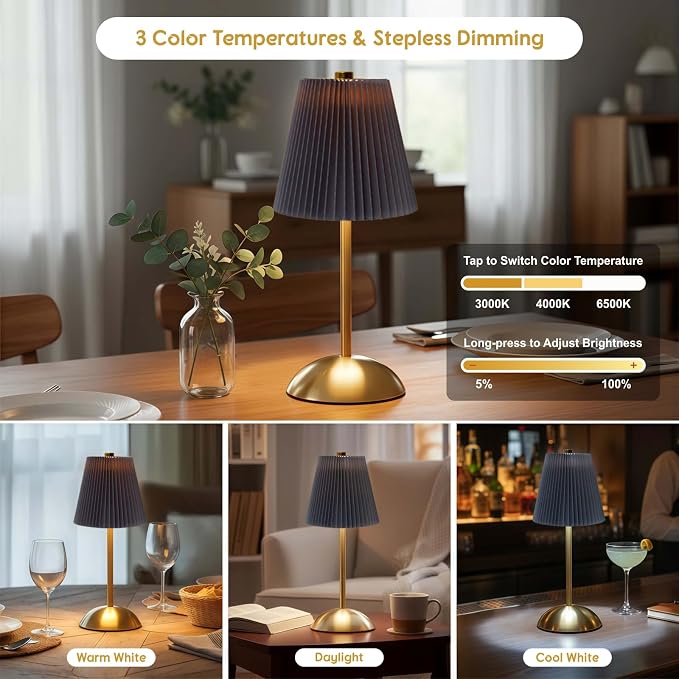 Set of 2 Small Rechargeable Lamp Cordless, LED Battery Table Lamp | Mini Wireless Desk Lamps, Bed Side Table Lamps Stepless Dimming, Tabletop Touch Lamps for Dorm, Restaurant, Bar (Gray-Blue)
