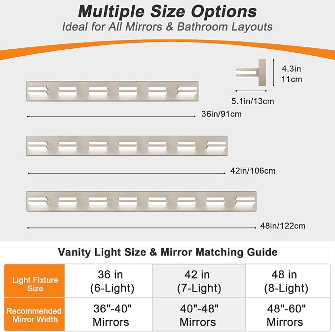 Bathroom Lights Fixtures Over Mirror, 360°Rotate Modern LED Vanity Lights for Bathroom, 56W Dimmable & High CRI Acrylic Wall Lighting, No Assembly Required (Brushed Nickel, 7-Light, 42 Inch)