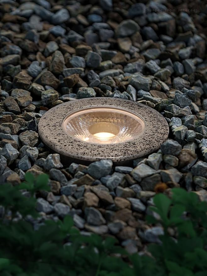 LEONLITE 12-Pack 3W 3000K Well Lights In Ground Outdoor, Rock Color | 12-24V AC/DC, CRI90, IP67, Warm White, Low Voltage Garden Landscaping, Embedded Parts Included, Aluminum