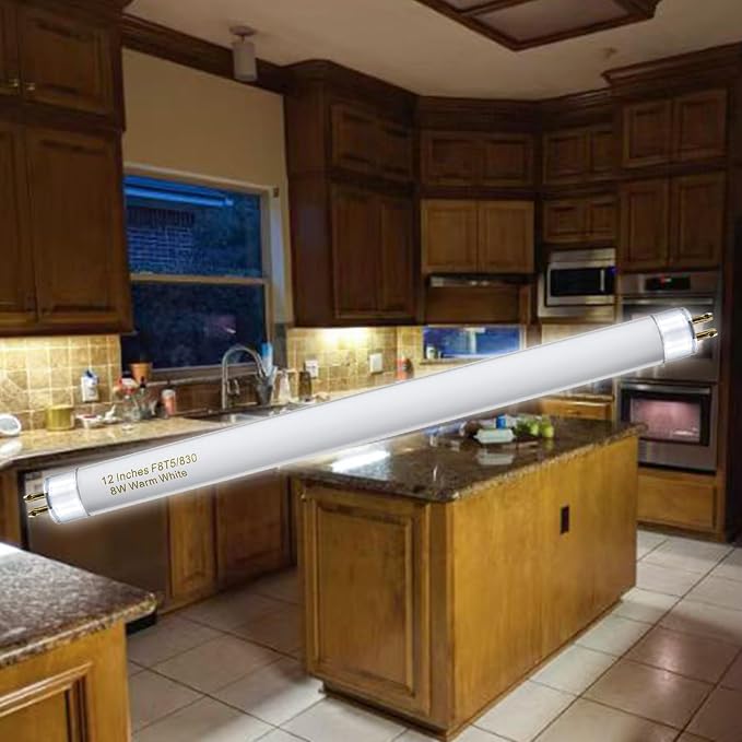 Konideke 8 Pack F8T5/WW Fluorescent Bulbs Warm White 3000K, 12 inch Under Cabinet Light Bulb, T5 8 Watt Fluorescent Tube Soft White, G5 Mini Bi 460 Lumens No Dimmable
