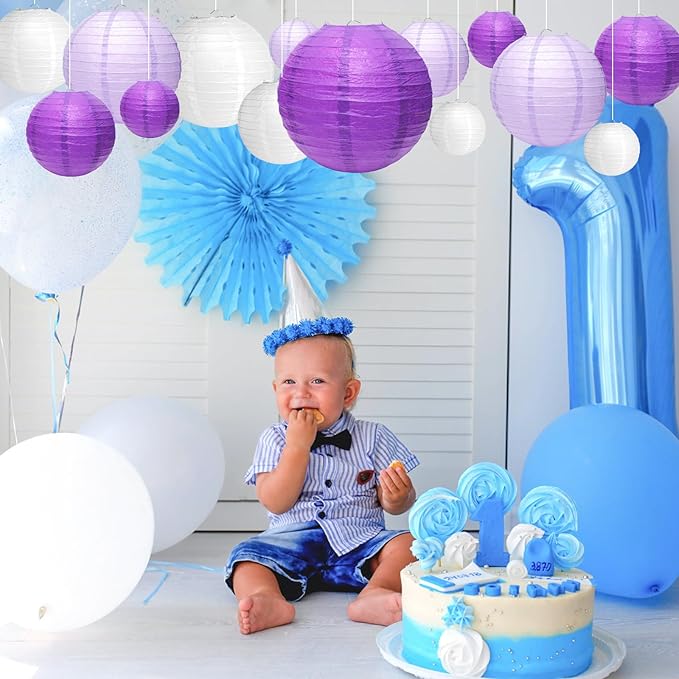 21 Pcs Purple Paper Lanterns Party Decorations, 4/6/8/10 Inch Round Chinese Hanging Paper Lanterns for Bachelorette Engagement, Wedding, Birthday, Graduation, Classroom Decorations
