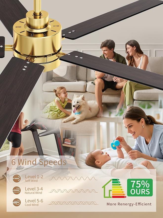 LANMEL Metal Ceiling Fan with Lights and Remote, 52 Inch, Gold & Black | Modern Low Profile Flush Mount, Reversible, 3CCT Dimmable, Quiet, LED, For Bedroom, Living Room, Indoor/Outdoor Patio Use