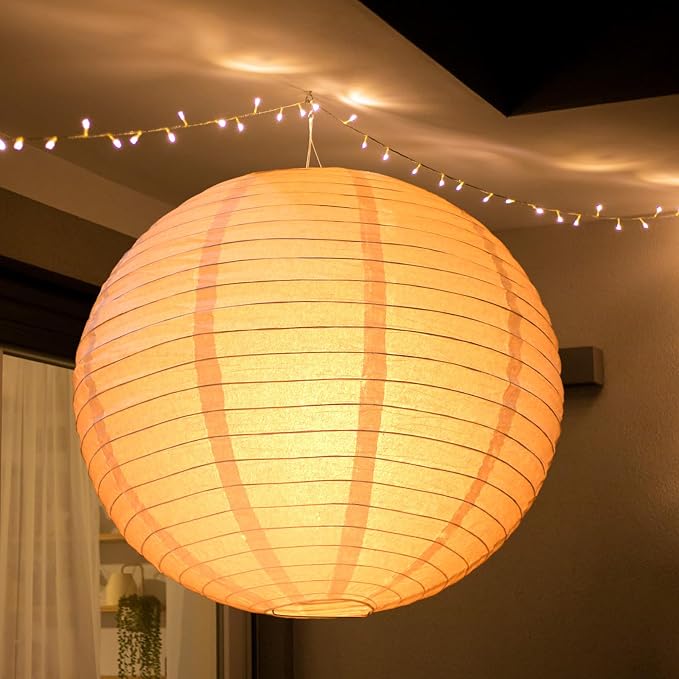 Glooglitter 5 Pcs 30 Inch Large White Paper Lanterns Gaint Chinese Moon Round Paper Lamp Japanese Jumbo Hanging Lanterns for Wedding Graduation Bridal Shower Birthday Party Supplies Decoration
