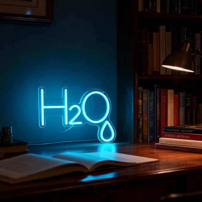 H2O Neon Sign Water Molecule Decor for Chemistry Science Classroom Lab | Dimmable Blue LED Neon Sign with Water Molecule H2O Design for Chemistry Classroom Lab Study Room Office Science Lovers