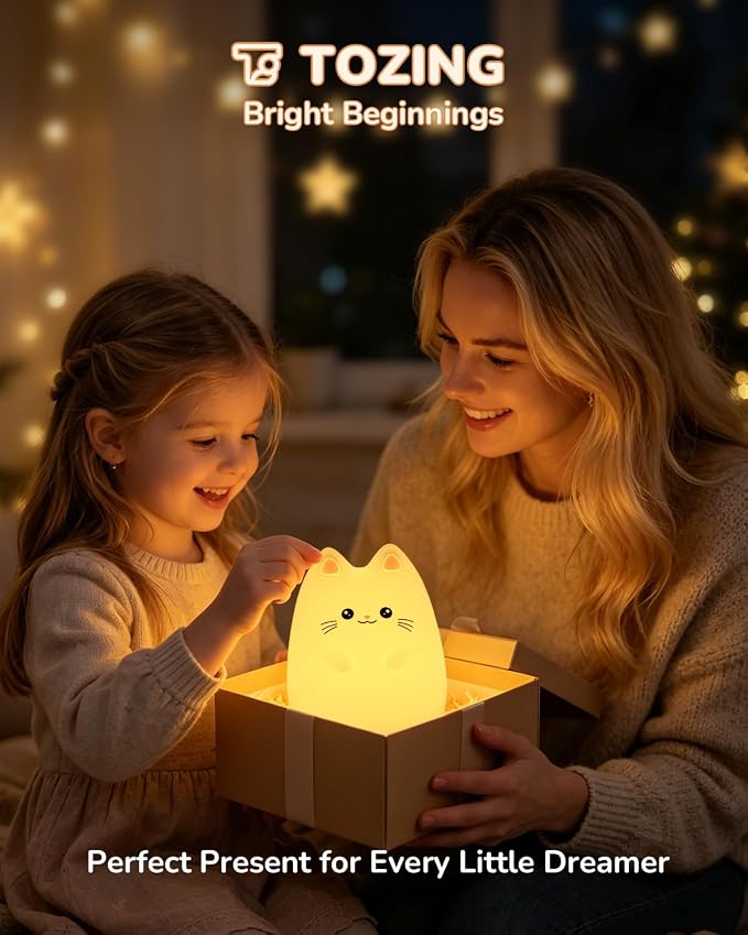 Night Light for Kids, LED Cat Squishy Animal Lamp for Baby, Soft Silicone Dimmable Bedside Touch Light with Timer, Battery Rechargeable Nightlight Girls Gifts Cute Room Decor 4.80 x 4.80 x 5.91 in